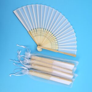 20 /80 PCS Personalized Engraved White Folding Elegant Silk Hand Fan with Gift bag Wedding & mariage abanicos para boda