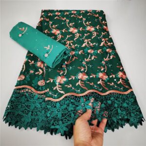 5+2 Yard Dry Lace Fabric 2023 Latest Heavy Beaded Embroidery African 100% Cotton Swiss Voile Popular Dubai Style 9L112101