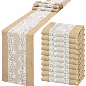 Free by UPS! 10Pcs 30x275cm Jute Table Runner Burlap Lace Rustic Hessian Table Runner For Wedding Craft Party Decorations