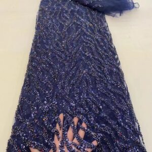 High-End Handmade Beaded Lace Fabric Gold Embroidery French Lace Wedding Dress Embroidered Aqua Tulle Fabric