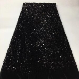 New Gold Black Velvet Sequence Lace Fabric 2022 African Swiss Voile Embroidery 3D Sequins Net Lace Fabric 5 Yards For Sewing