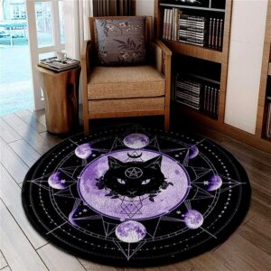 Personalized Rug Round Carpet Satanic Cat Goat Impaled Throne Area Atheist Carpet Bath Mat Black Mat Living Room Home Decoration